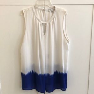 Women’s white sleeveless blouse with blue band L